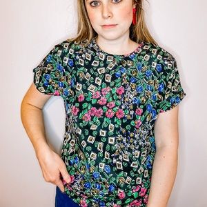 Vintage 80s 90s Polyester Floral Patterned Blouse